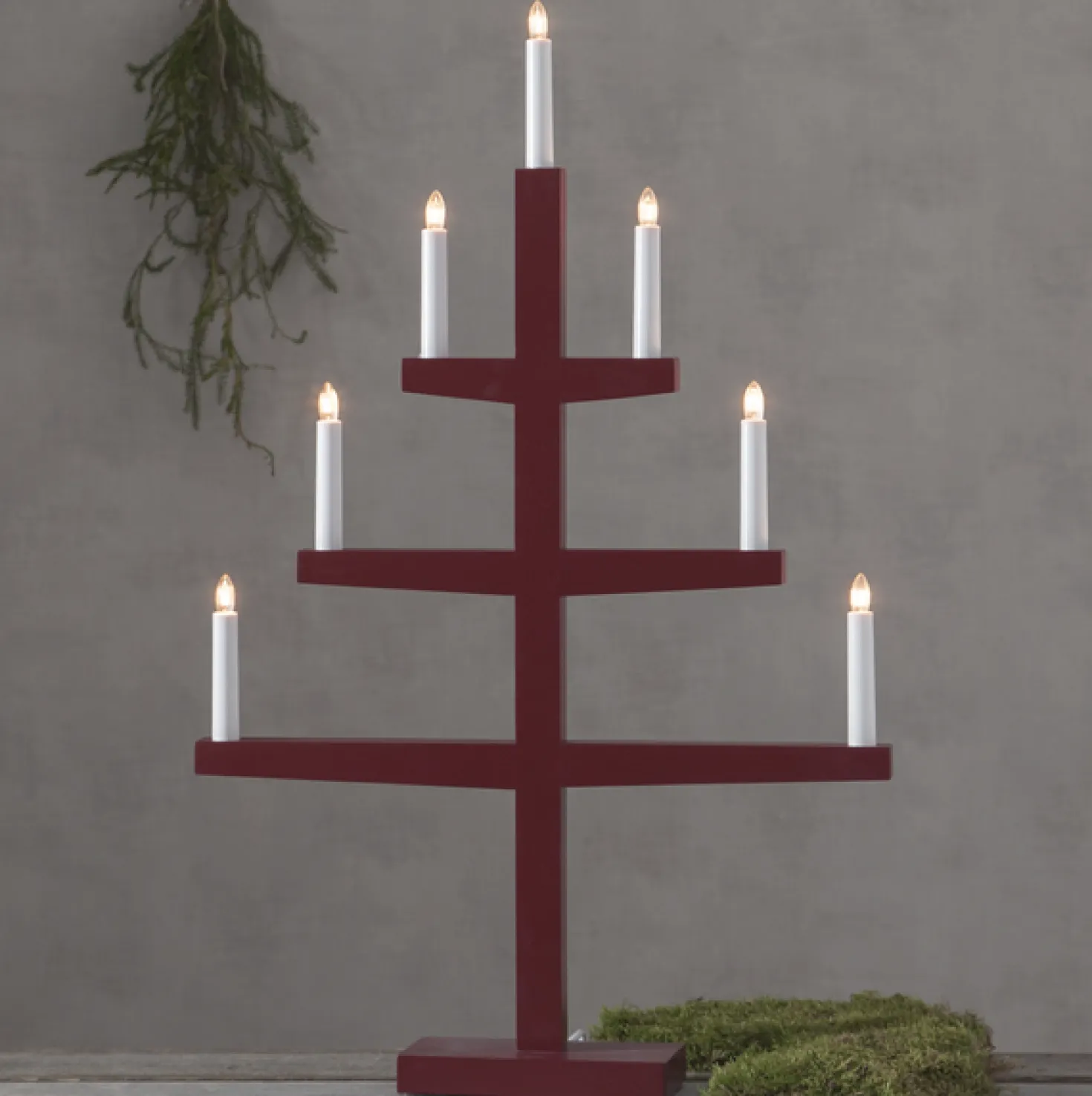 Adventsljusstake Star Trading Tripp Röd, 7 LED, 49x77 cm