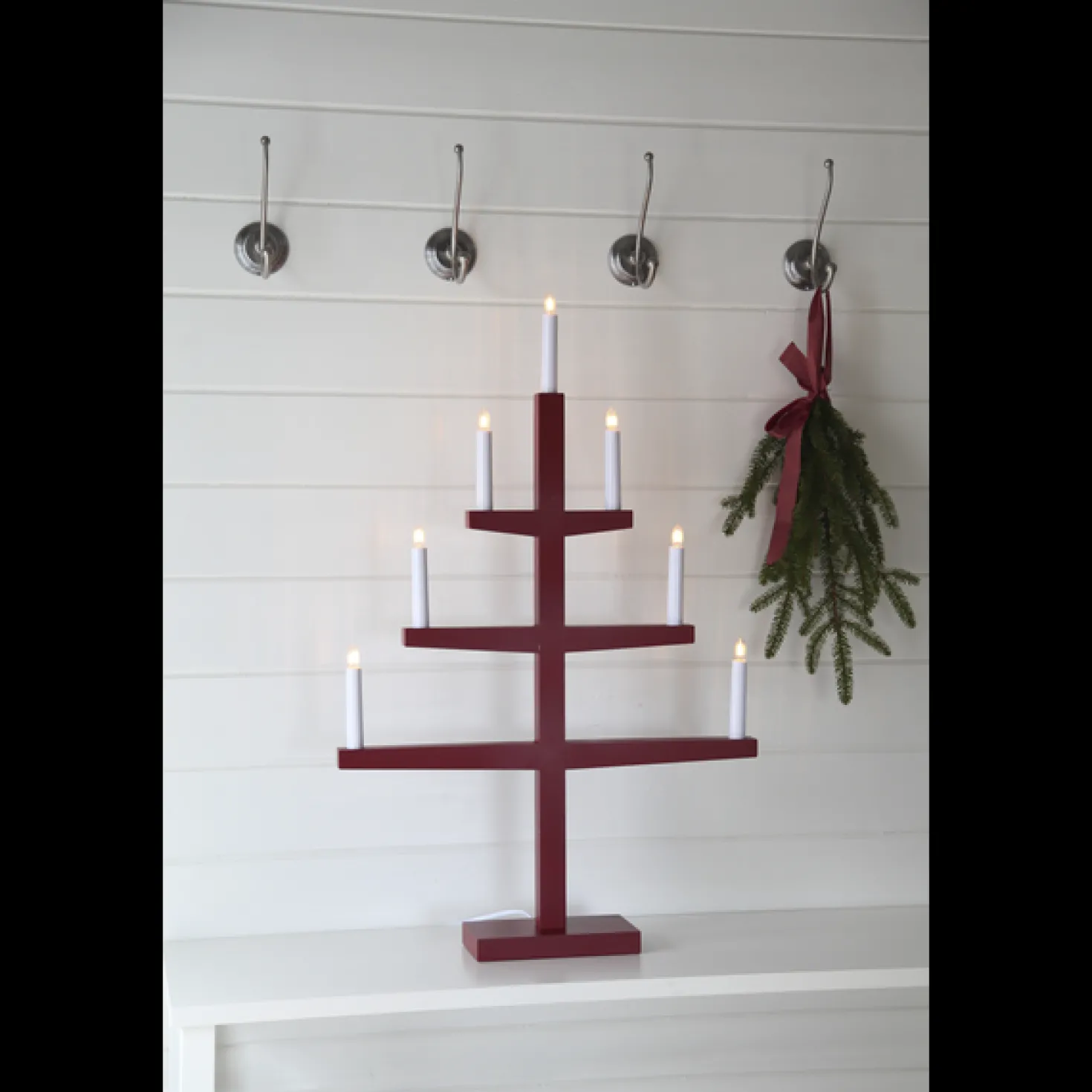 Adventsljusstake Star Trading Tripp Röd, 7 LED, 49x77 cm
