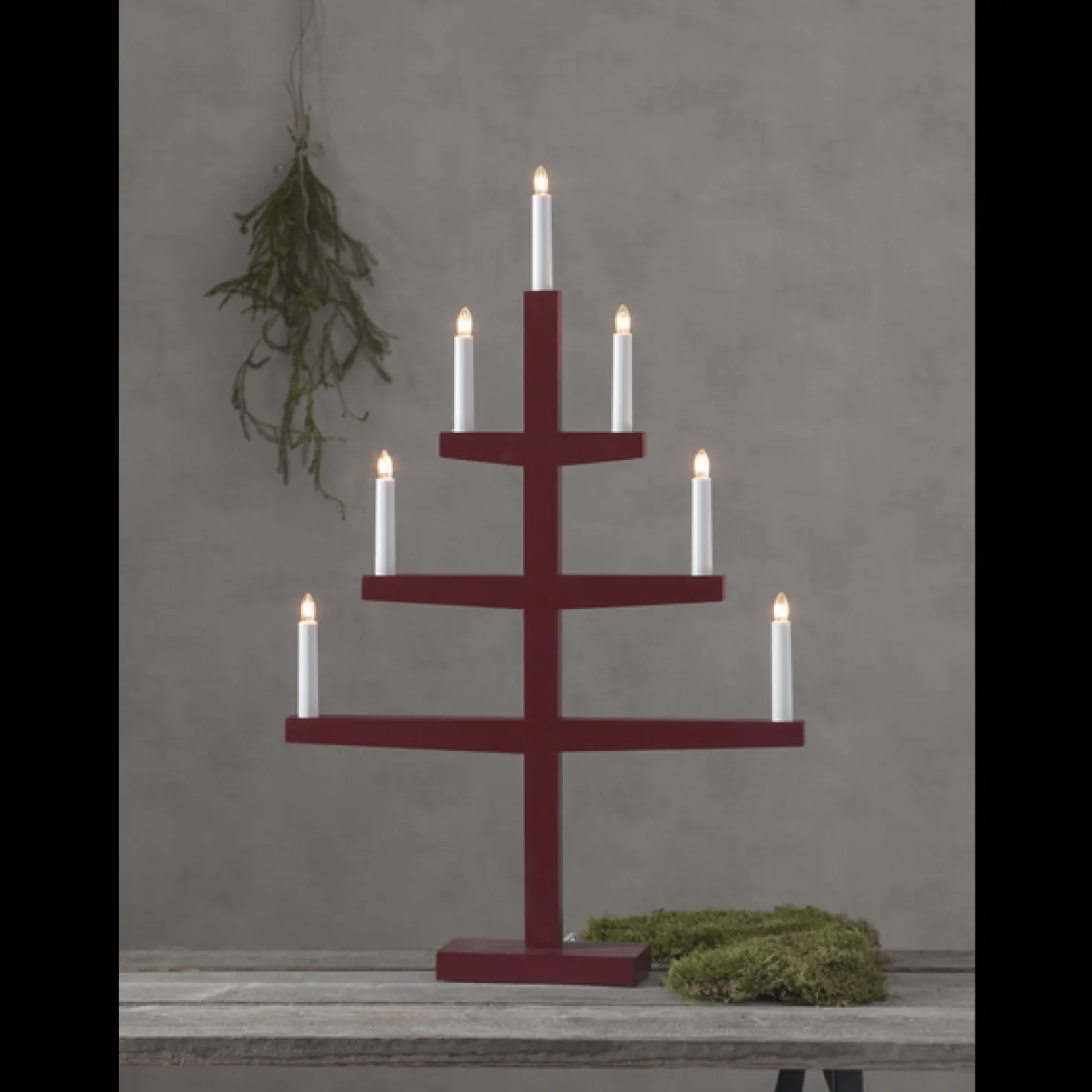 Adventsljusstake Star Trading Tripp Röd, 7 LED, 49x77 cm