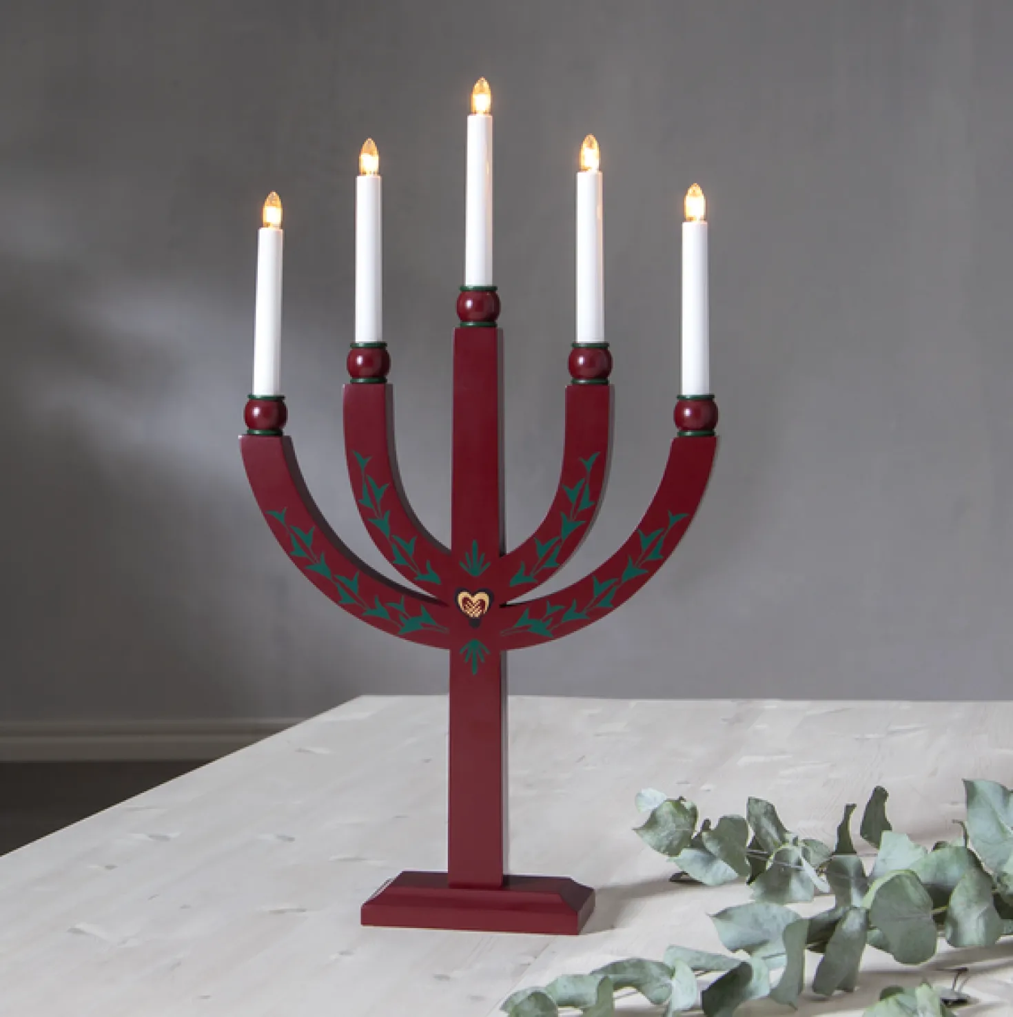 Adventsljusstake Star Trading Elias, röd, 5 LED, 35x61 cm
