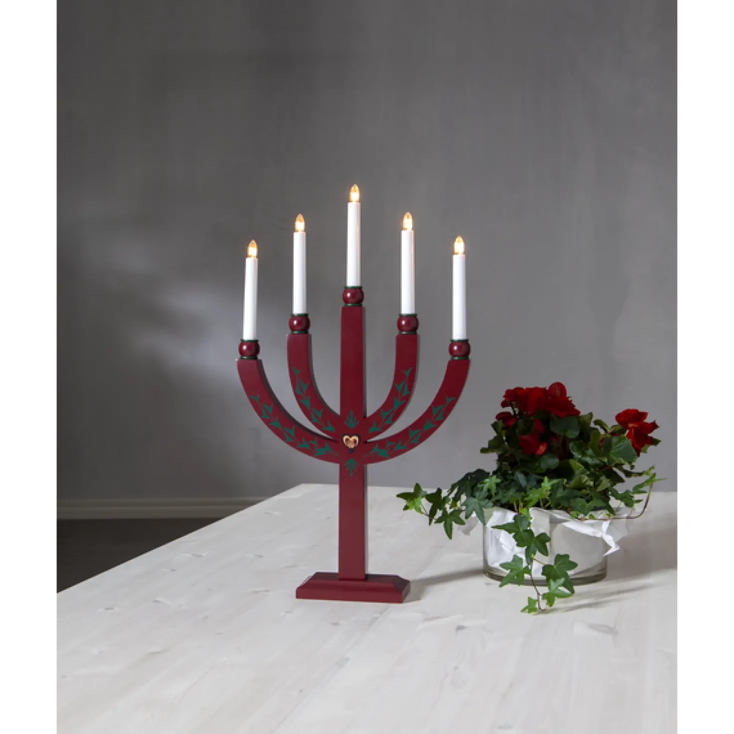 Adventsljusstake Star Trading Elias, röd, 5 LED, 35x61 cm