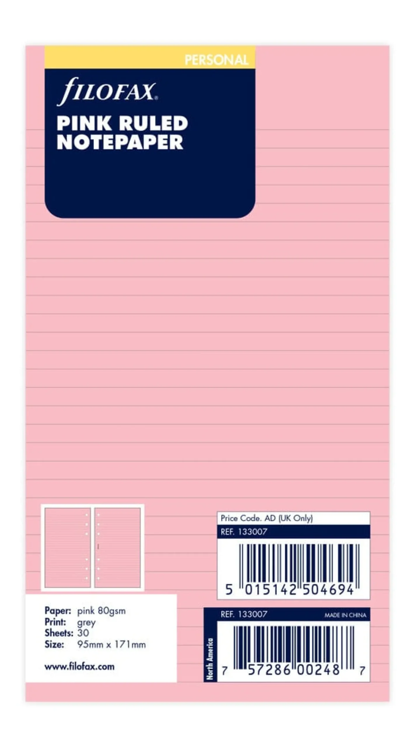 Anteckningsblad Filofax Personal Linjerat, rosa