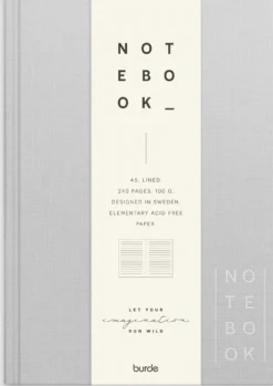 Anteckningsbok Burde A5 linjerad, ljusgrå linnetextil, 240 sidor