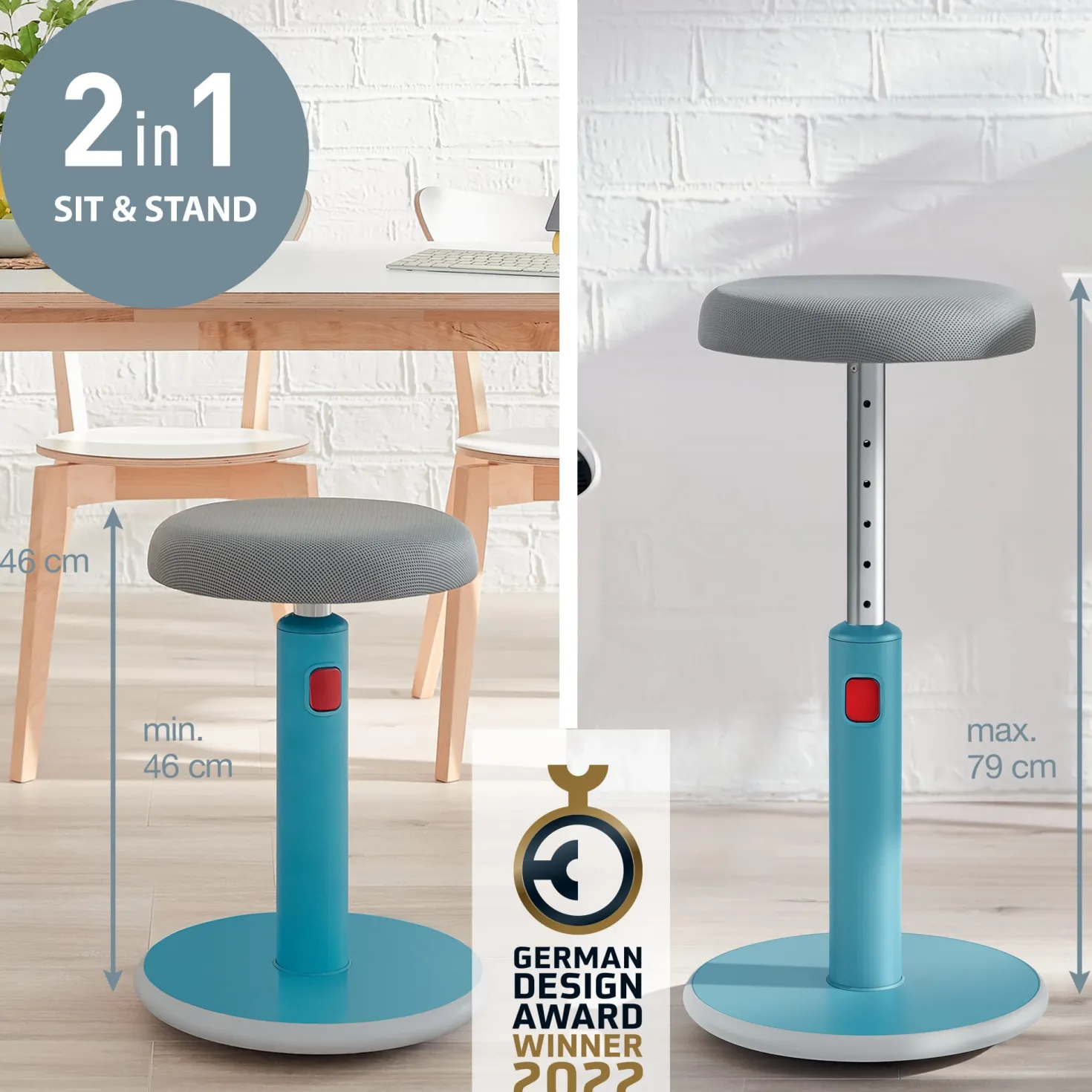 Balansstol Leitz Ergo Cosy Sitta-Stå, blå, höjdjusterbar