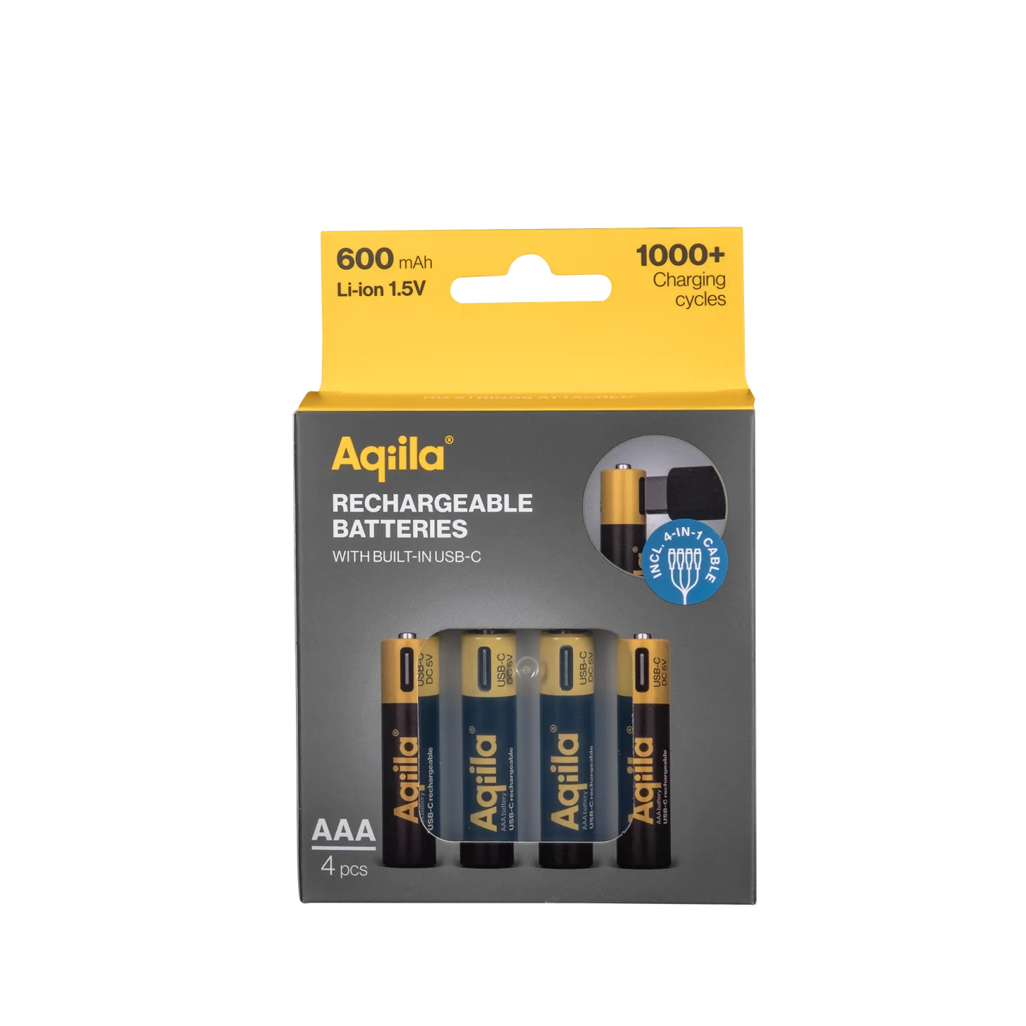 Batteri Aqiila Powerbird Rechargeable AAA, USB-C, 1,5V, 4 st