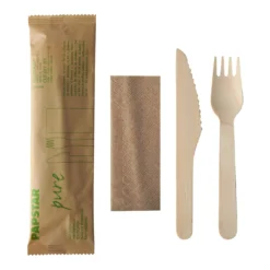 Bestickset Papstar Pure trä med servett, natur, 50 st