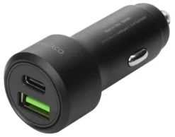 Billaddare Deltaco USB-C PD, 18W, USB-A, svart