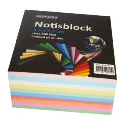 Blockkub Bngers limmad 95x95mm, blandade färger, 500 ark