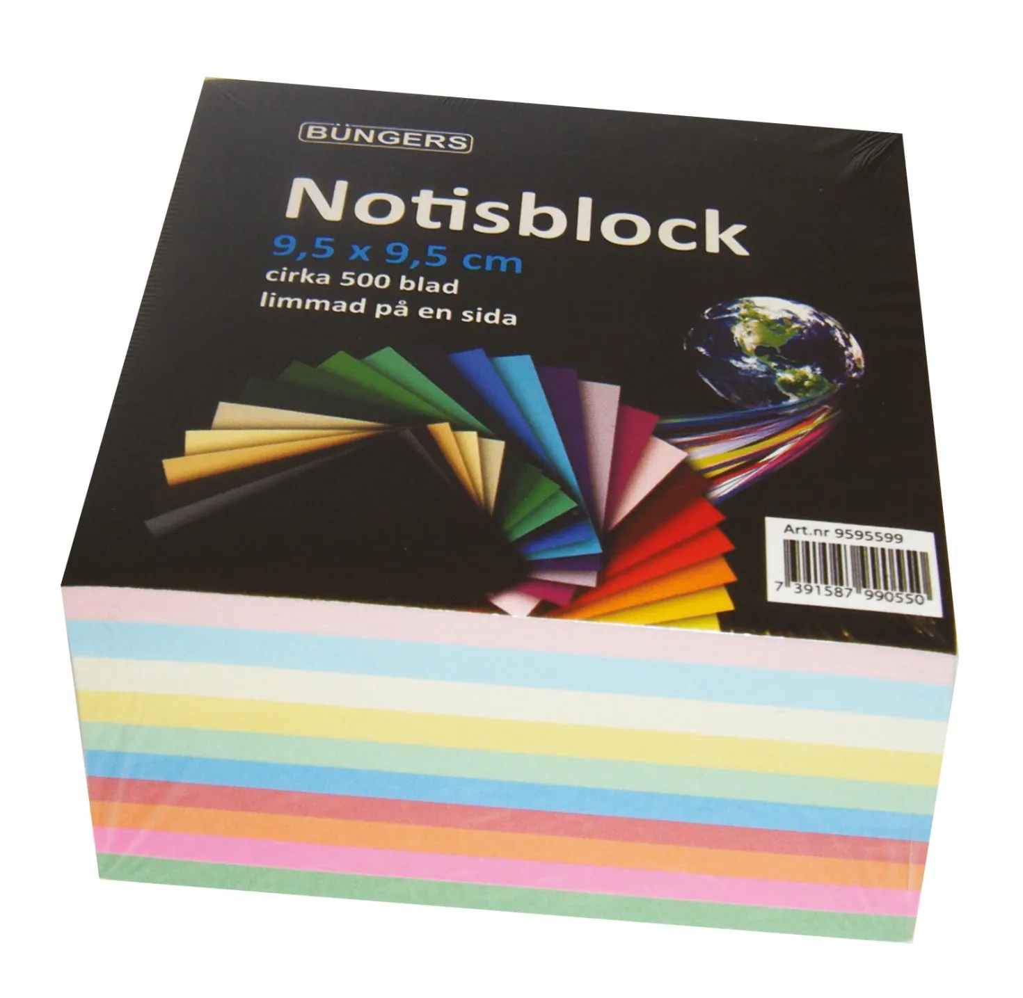 Blockkub Bngers limmad 95x95mm, blandade färger, 500 ark