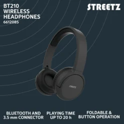 Bluetooth-hörlurar Streetz BT210, hopfällbara, mikrofon, svart