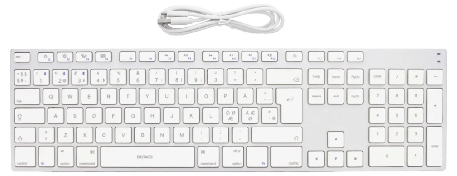 Bluetooth-tangentbord Deltaco TB-402 för Mac, nordisk, aluminium, fullstort