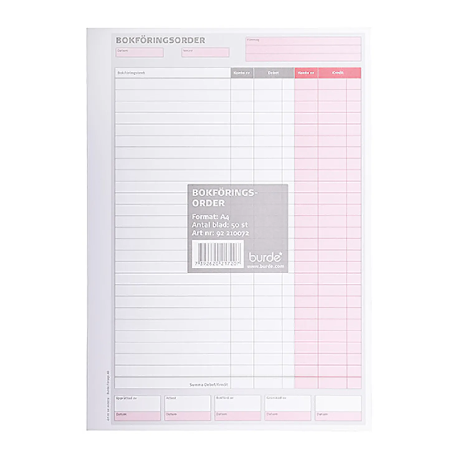 Bokföringsorder Burde A4, 50 blad, 10 block