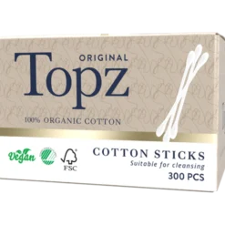 Bomullspinnar Topz Premium Ekologisk, Svanenmärkt, 300 st
