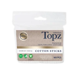 Bomullspinnar Topz Premium Refill, ekologisk bomull, 160 st
