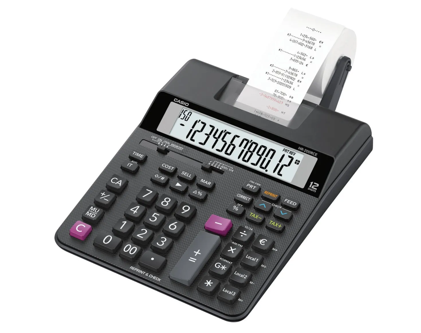 Bordsräknare Casio HR-200RCE, utskrivande, 12-siffrig, tvåfärg