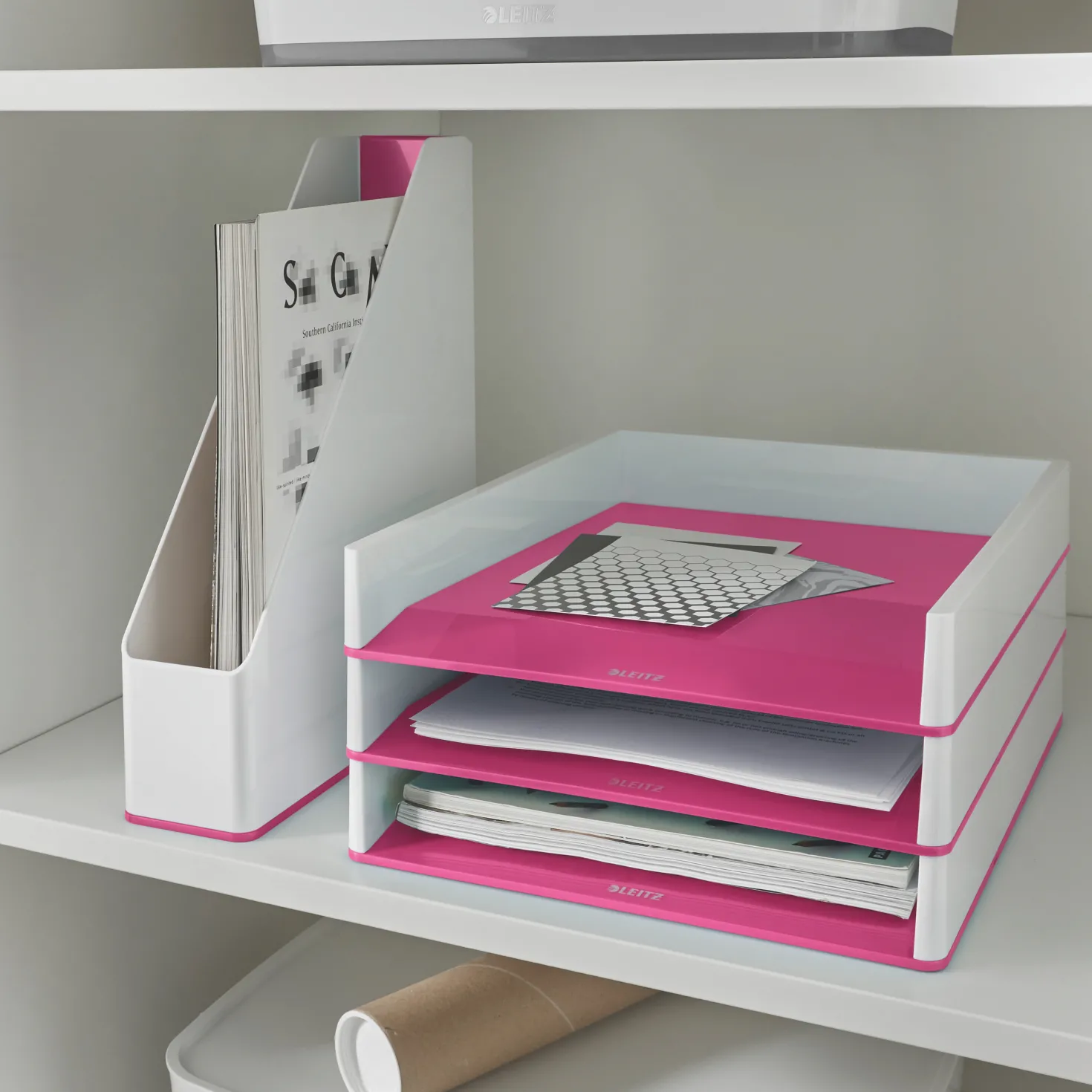 Brevkorg Leitz WOW Tvåfärgad, stapelbar, rosa