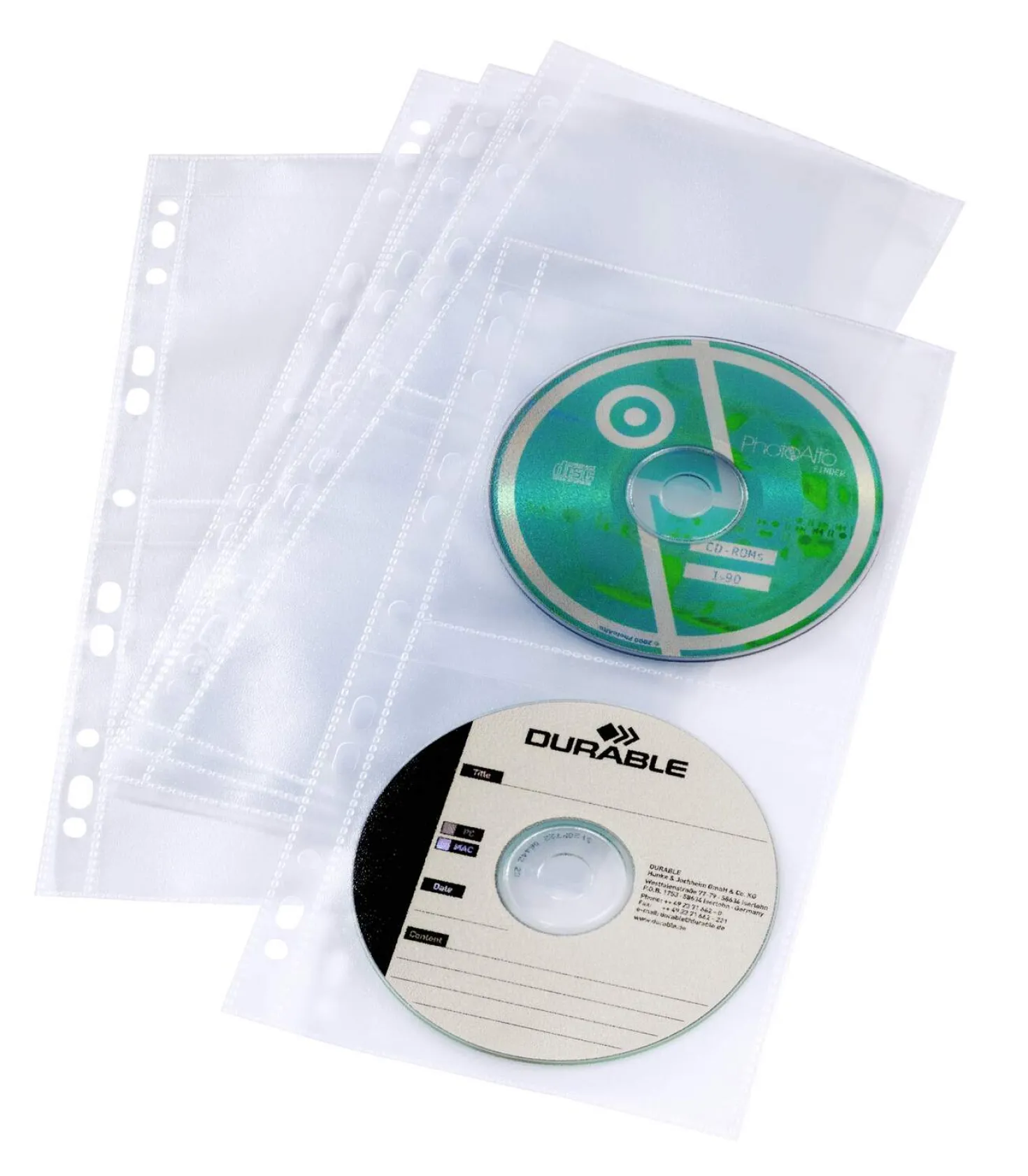 CD/DVD-ficka Durable Hålad för pärm, 4 skivor