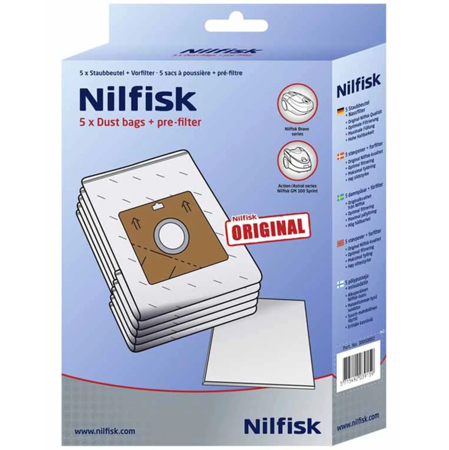 Dammsugarpåsar Nilfisk Power Eco, 5 st