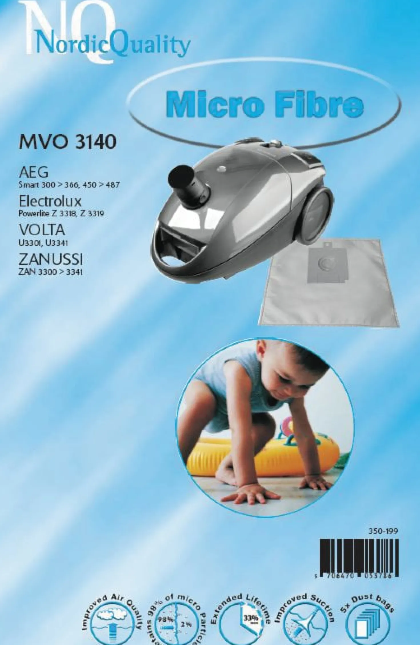 Dammsugarpåsar Nordicquality MVO 3140, 5 st