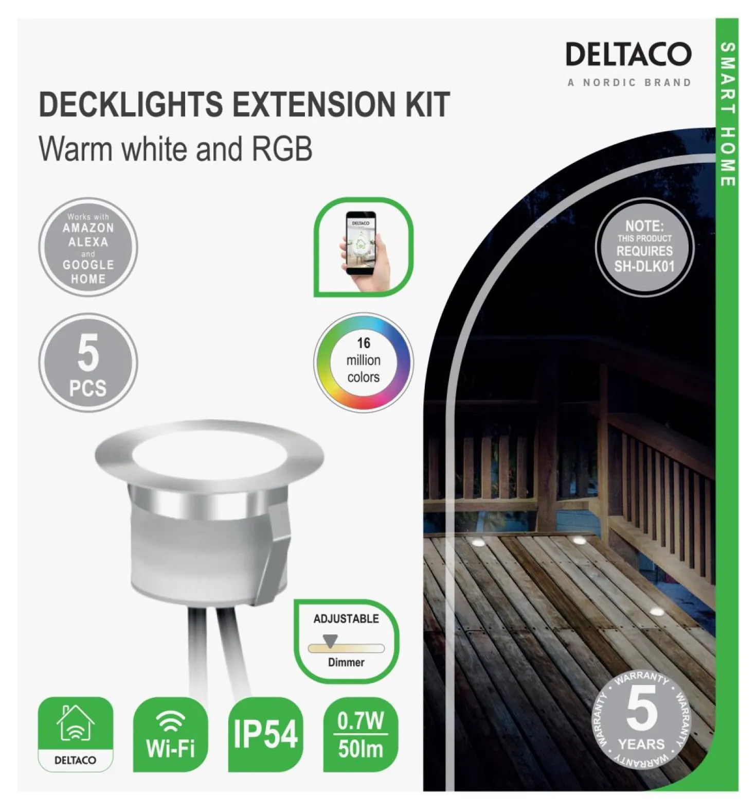 Deckljus Förlängningskit Deltaco Smart HOME SH-DLK01, RGB, 5 lampor