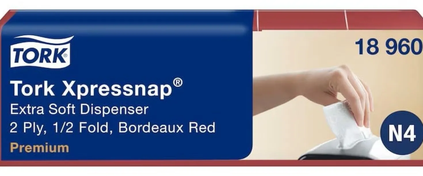 Dispenserservetter Tork Premium Bordeaux, N4-vikning, 2-lager, 8000 st