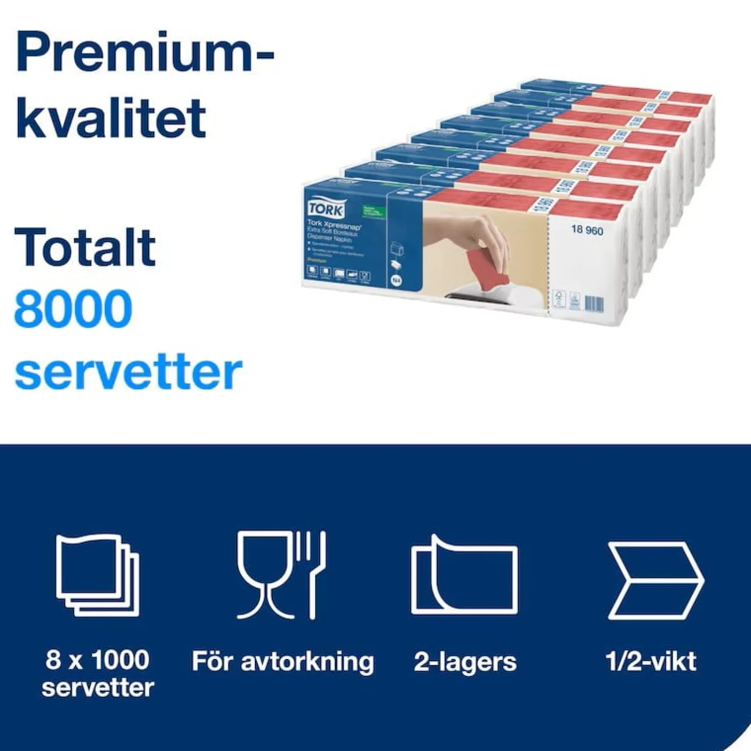 Dispenserservetter Tork Premium Bordeaux, N4-vikning, 2-lager, 8000 st