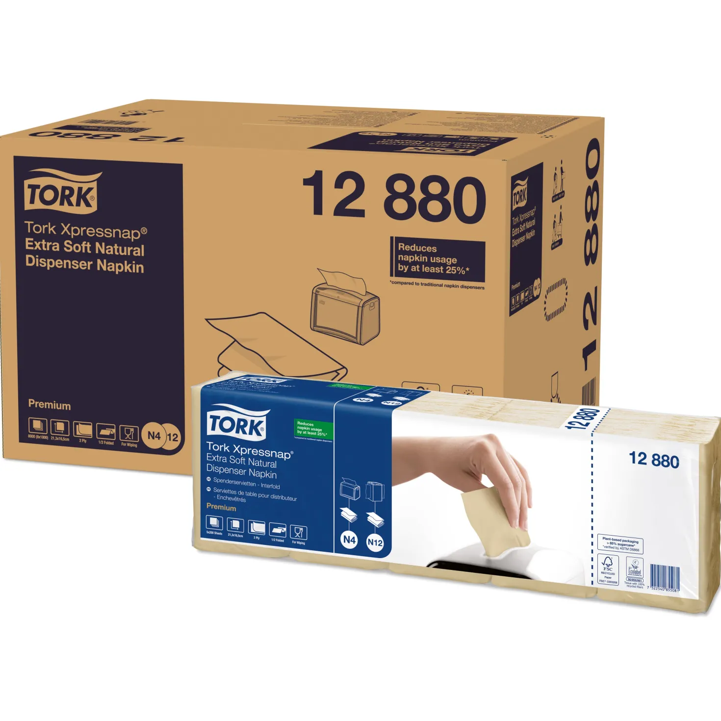 Dispenserservett Tork Xpressnap N4 Extra Mjuk, natur, 8000 st