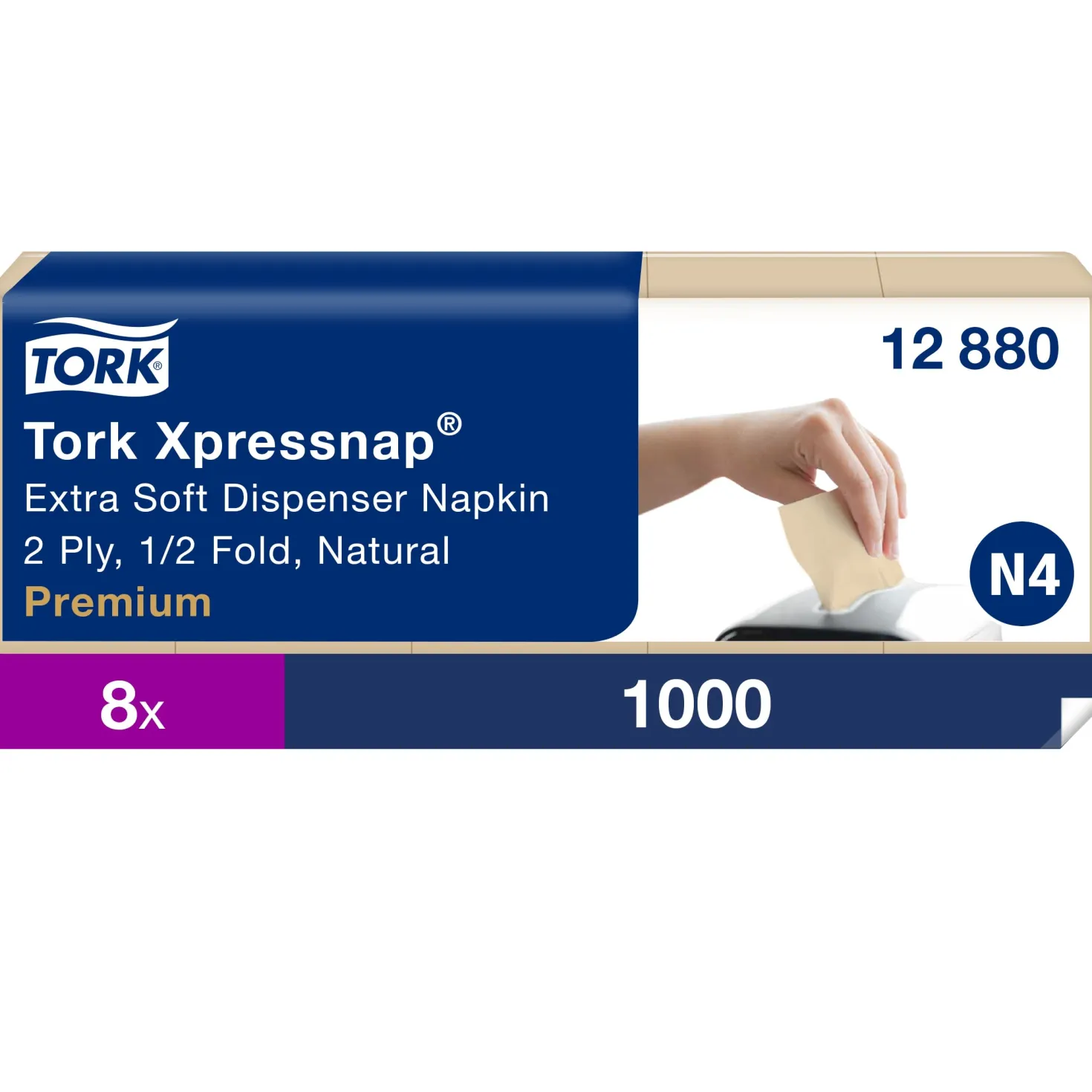 Dispenserservett Tork Xpressnap N4 Extra Mjuk, natur, 8000 st