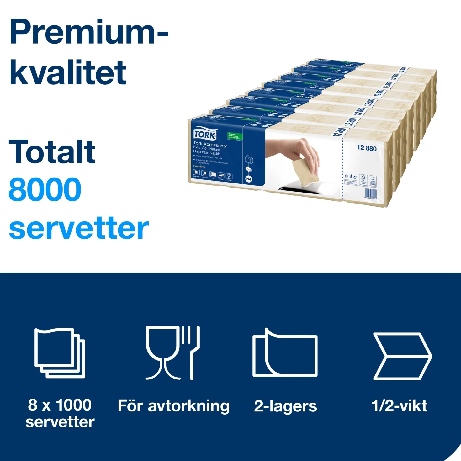 Dispenserservett Tork Xpressnap N4 Extra Mjuk, natur, 8000 st