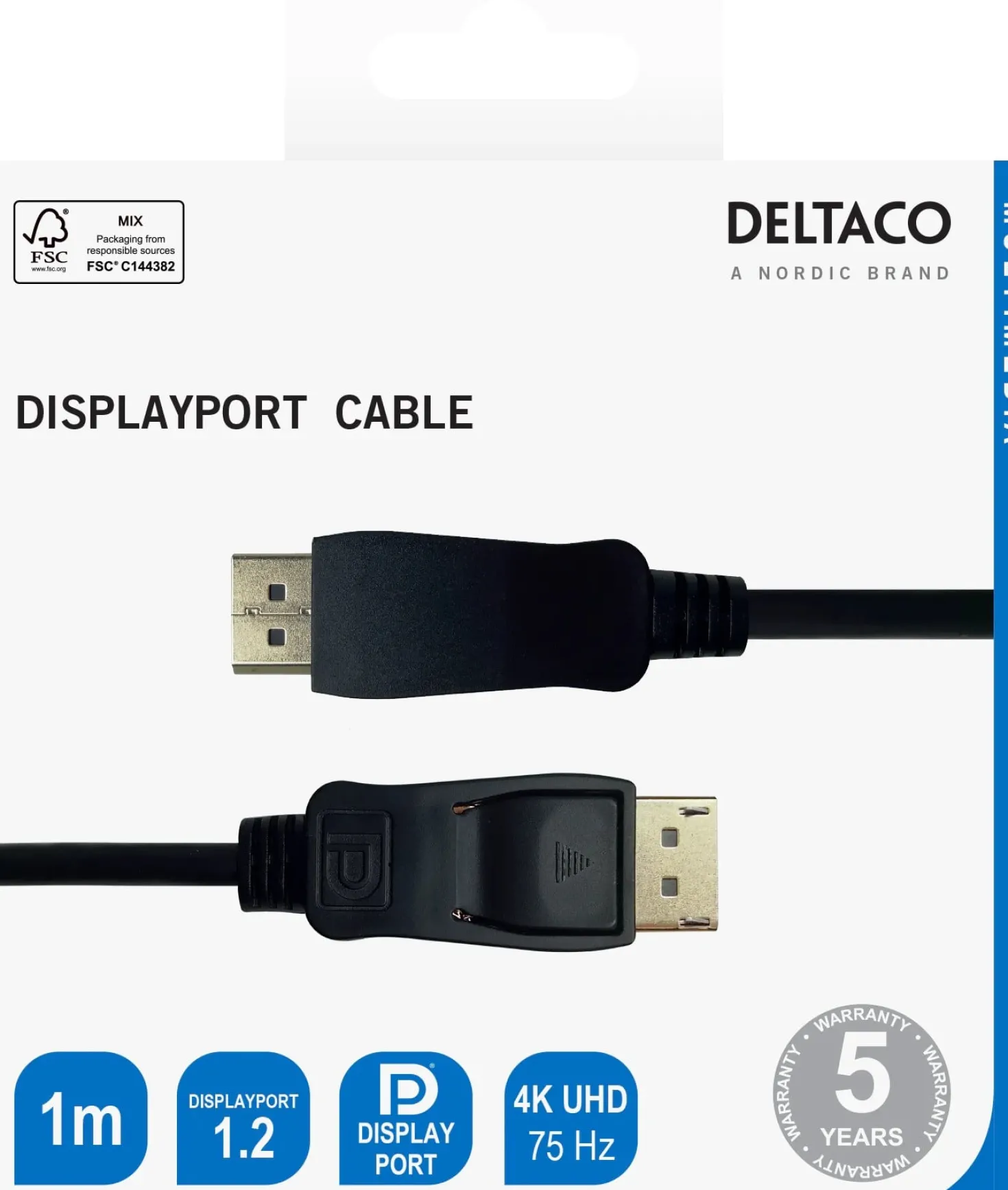 DisplayPort-kabel Deltaco, 1m, svart, 4K 60Hz