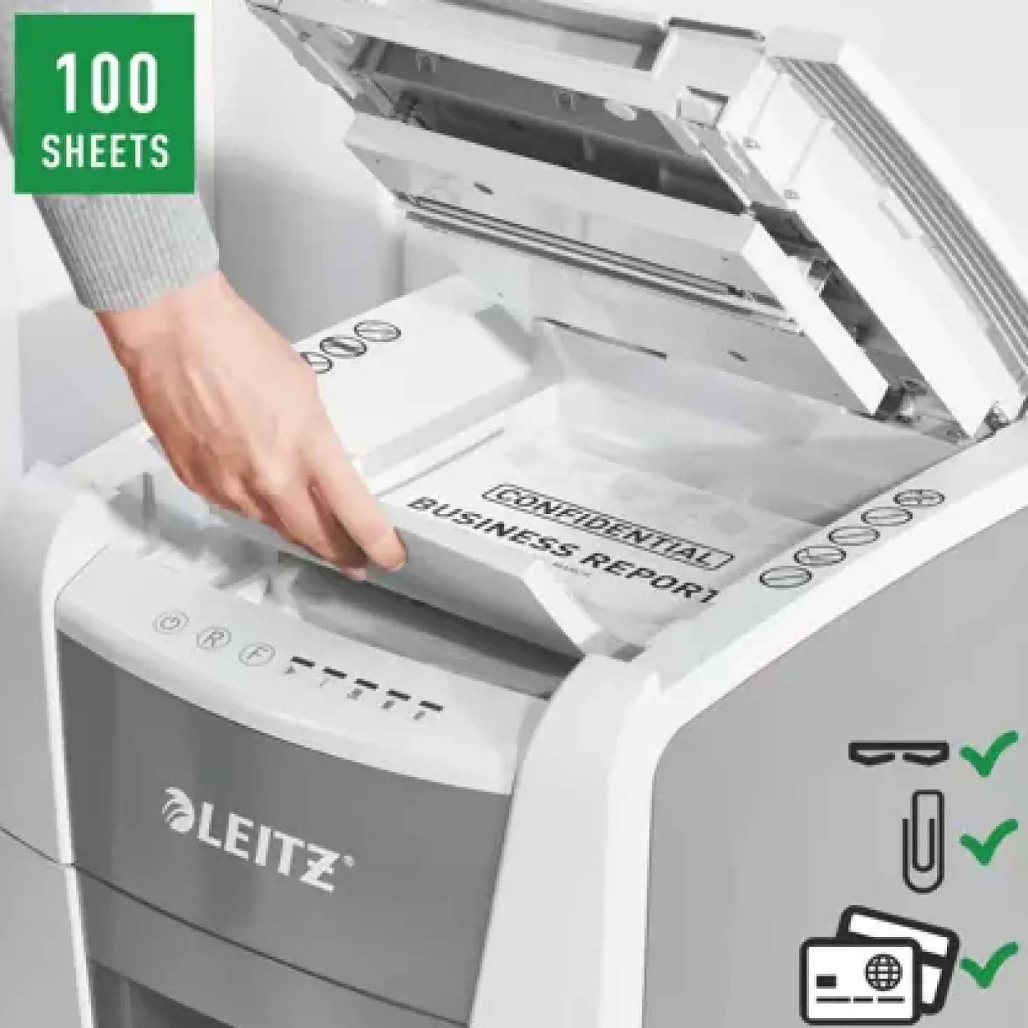 Dokumentförstörare Leitz IQ Autofeed 100, micro-cut P-5, 34L