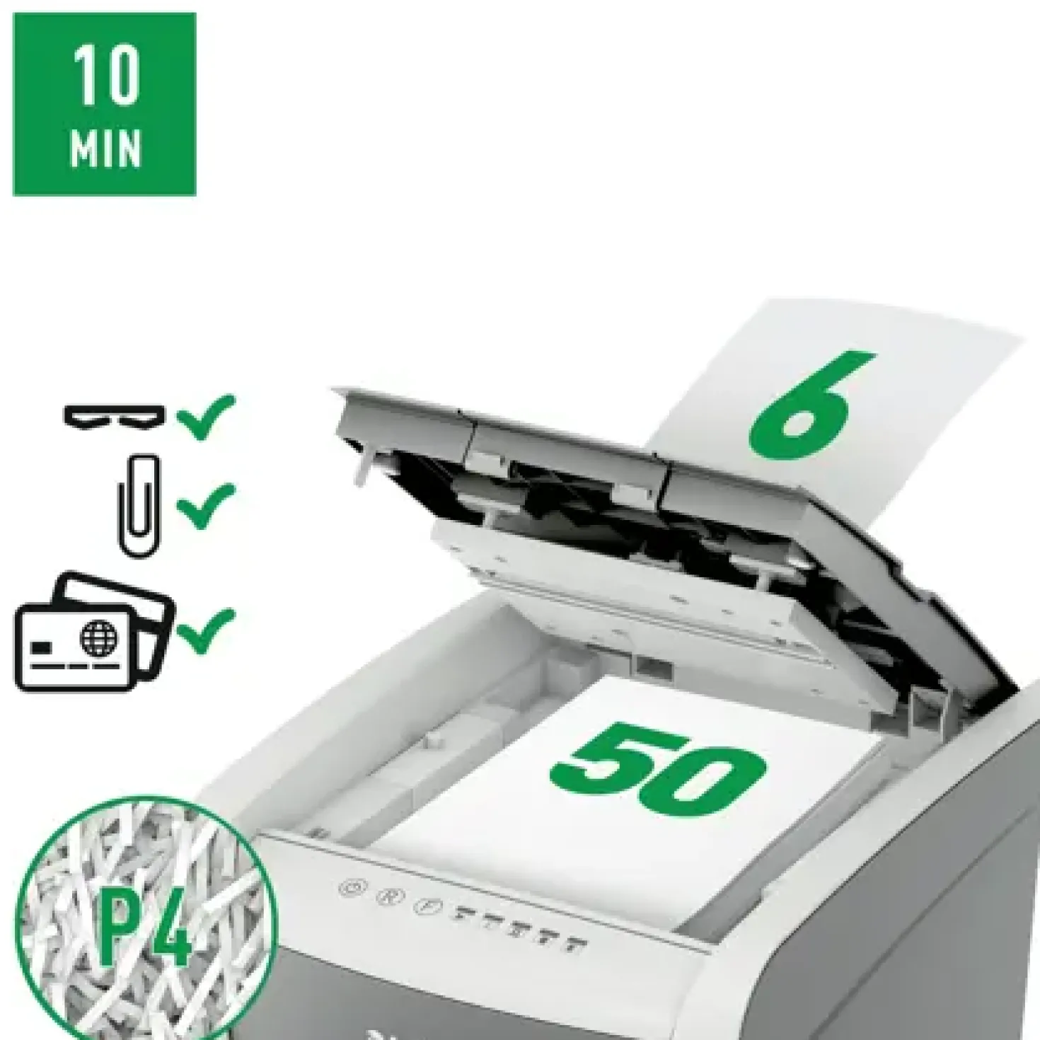 Dokumentförstörare Leitz IQ 50X Small Office, P4 automatisk
