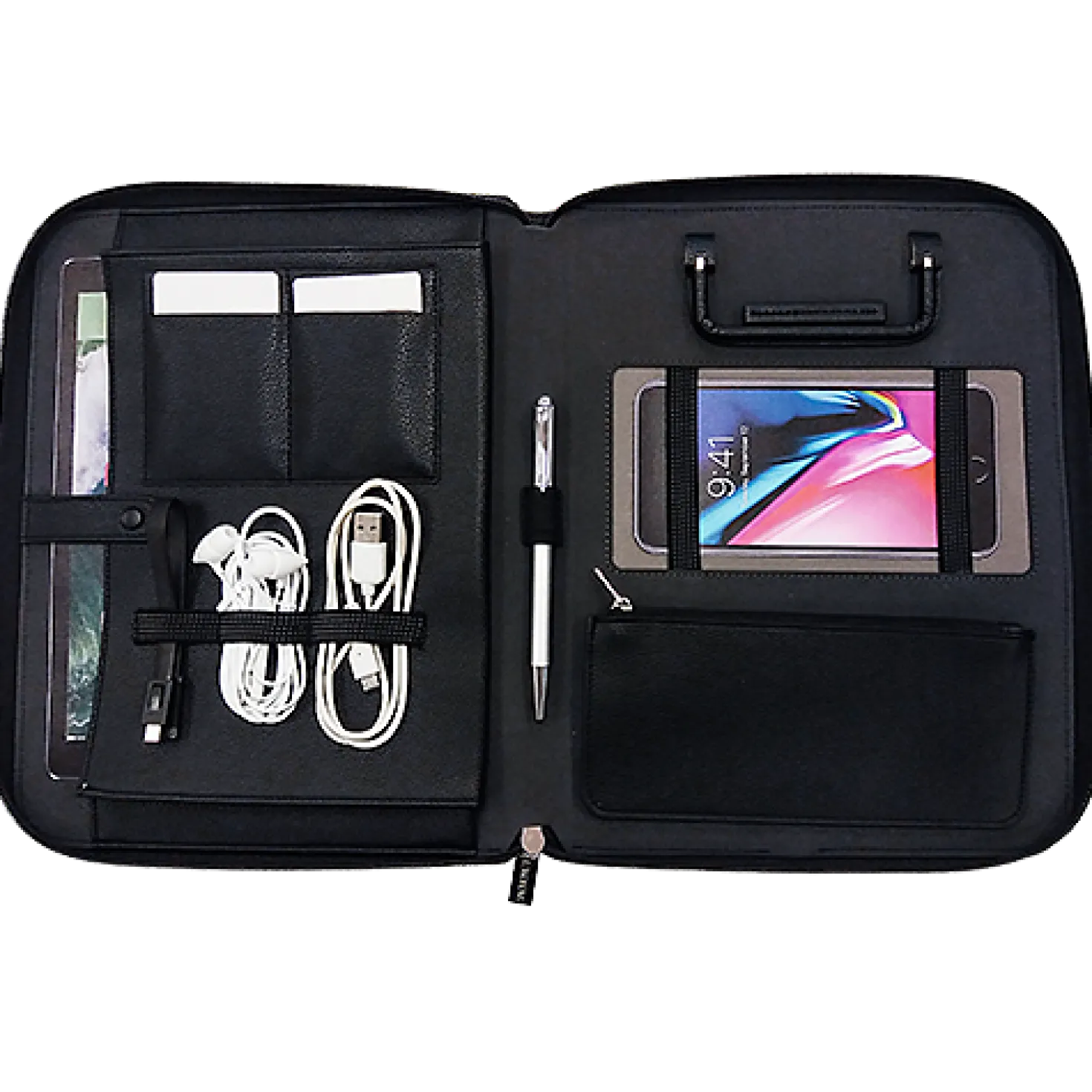 Dokumentmapp Modena B5 med powerbank, svart läder, 5000 mAh