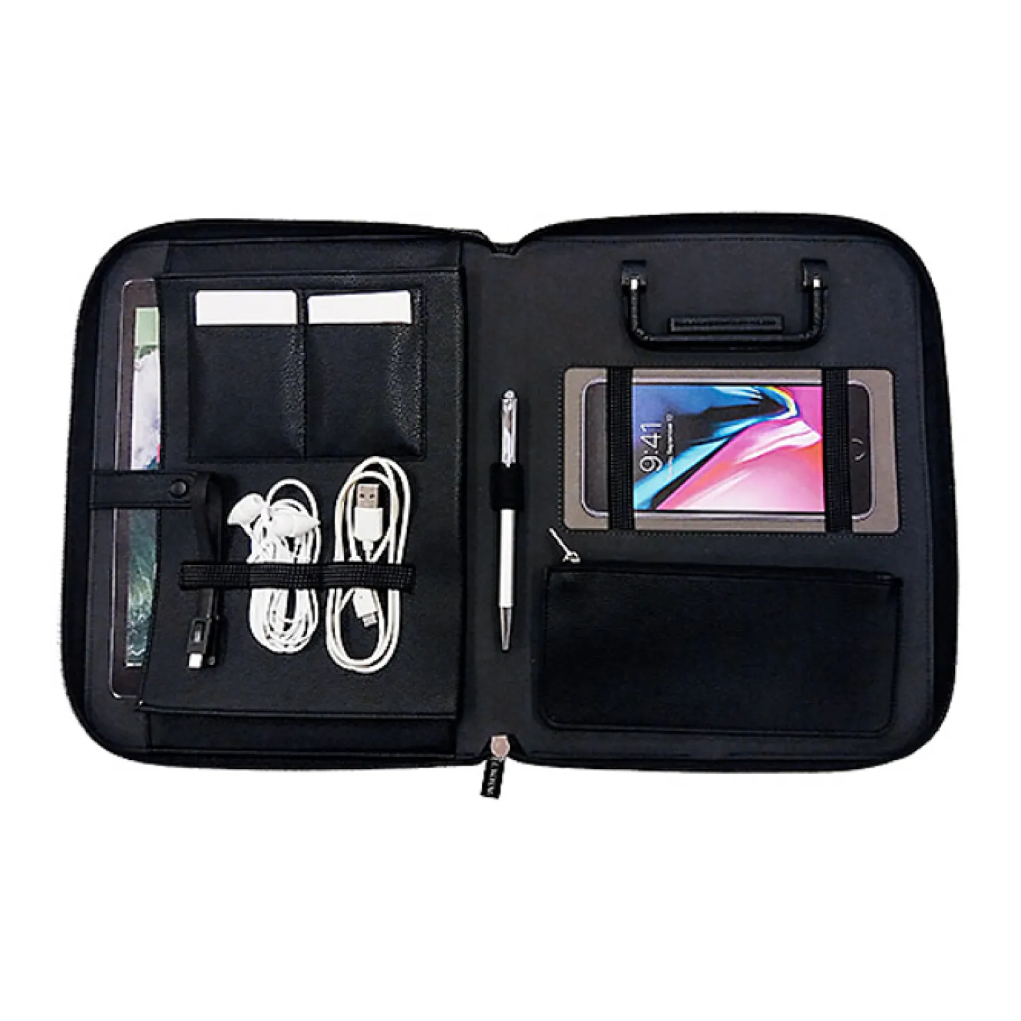Dokumentmapp Modena B5 med powerbank, svart läder, 5000 mAh