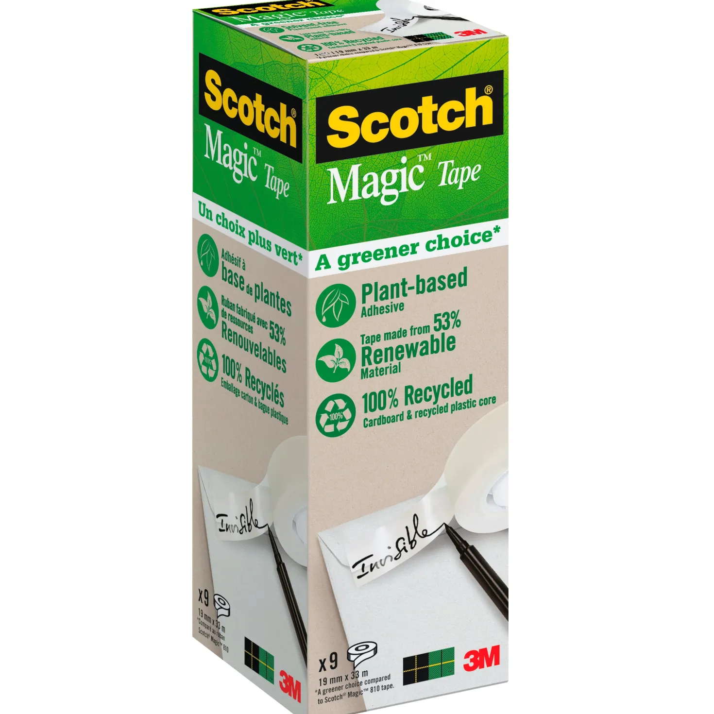 Dokumenttejp Scotch 900, växtbaserad, 19mm x 33m, 9-pack