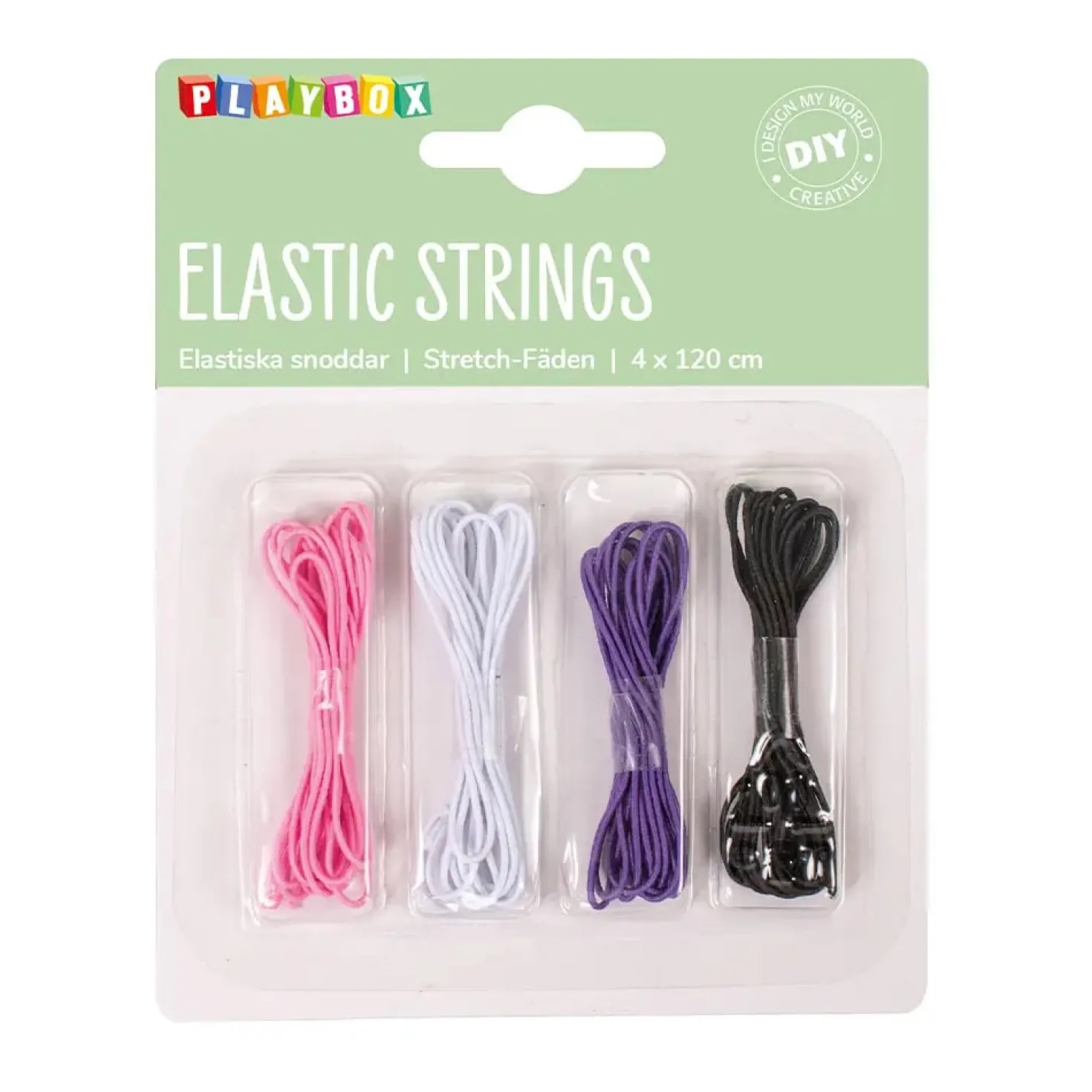 Elastisk snodd Playbox Blandade färger, 1 mm, 1,2 m, 4-pack