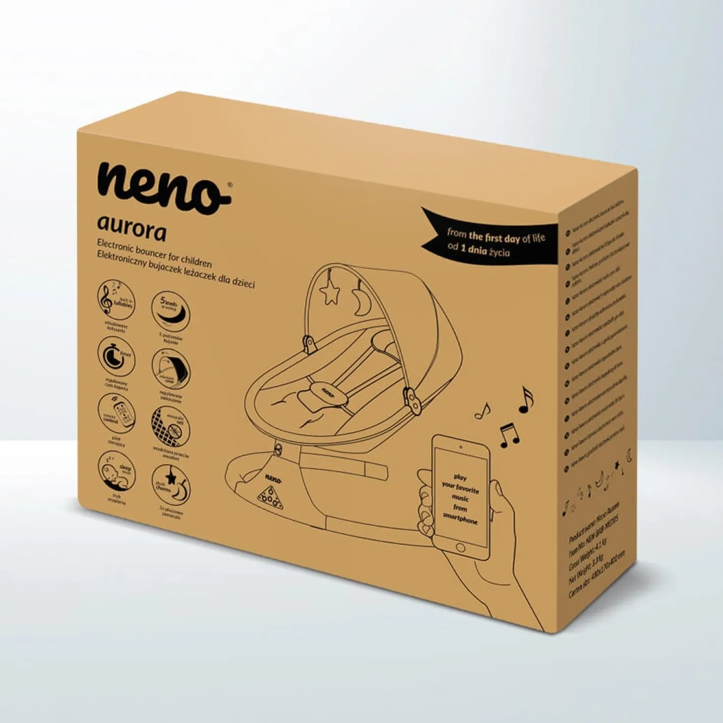 Elektronisk babysitter NENO Aurora, 5 vaggfunktioner, Bluetooth 5.2