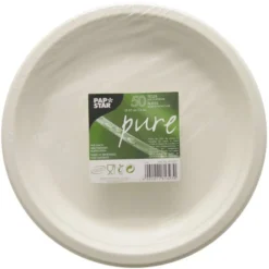 Engångstallrik Papstar Pure Flat, bagasse, vit, 23 cm, 50 st