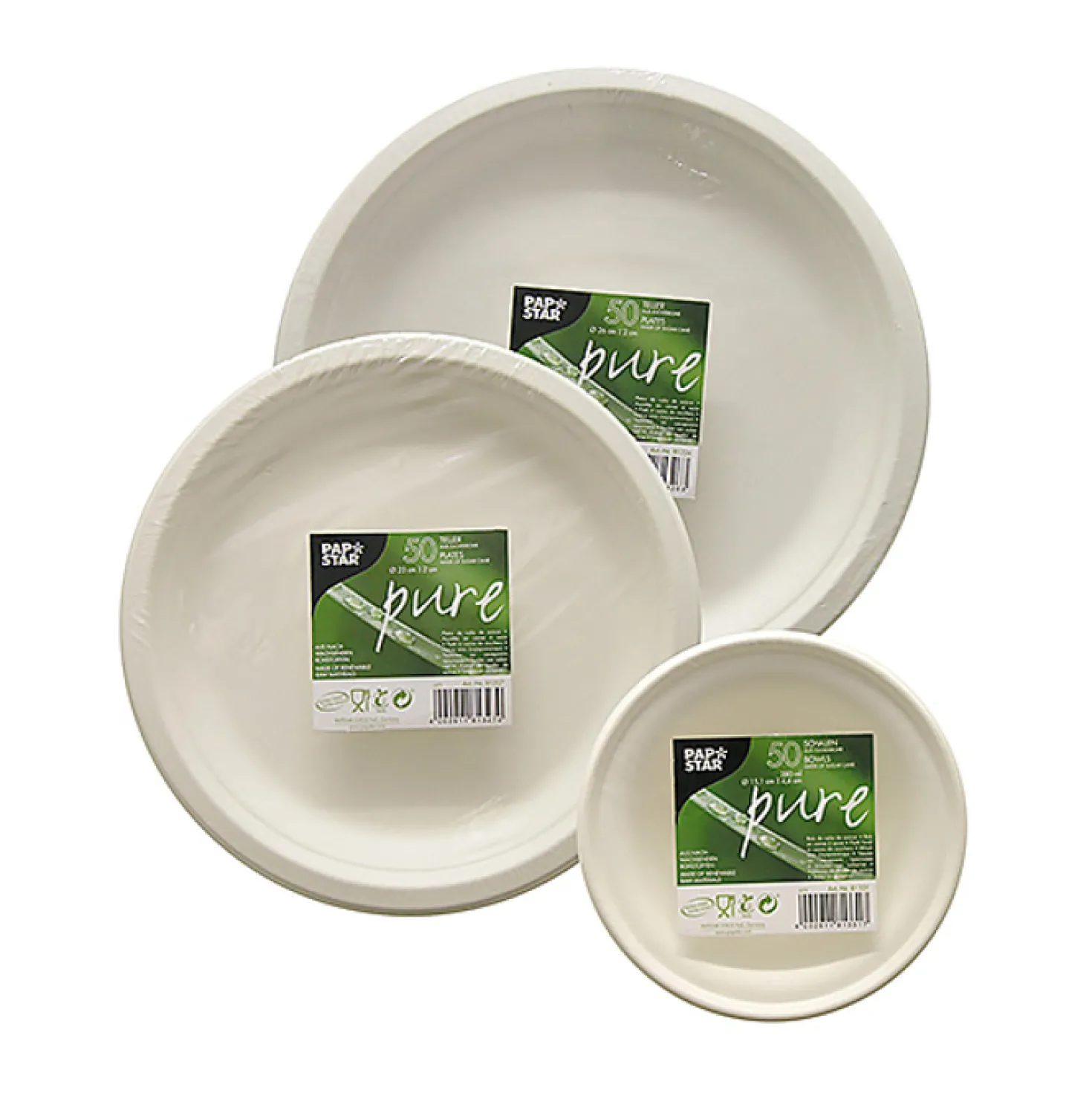 Engångstallrik Papstar Pure Flat, bagasse, vit, 23 cm, 50 st