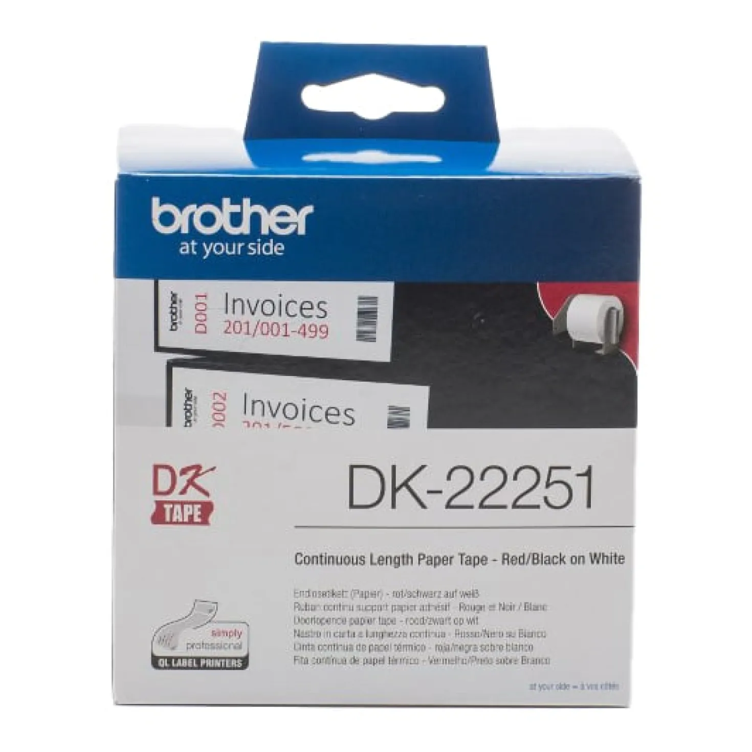 Etikett Brother DK-22251 löpande, 62 mm, 15,24 m, röd och svart