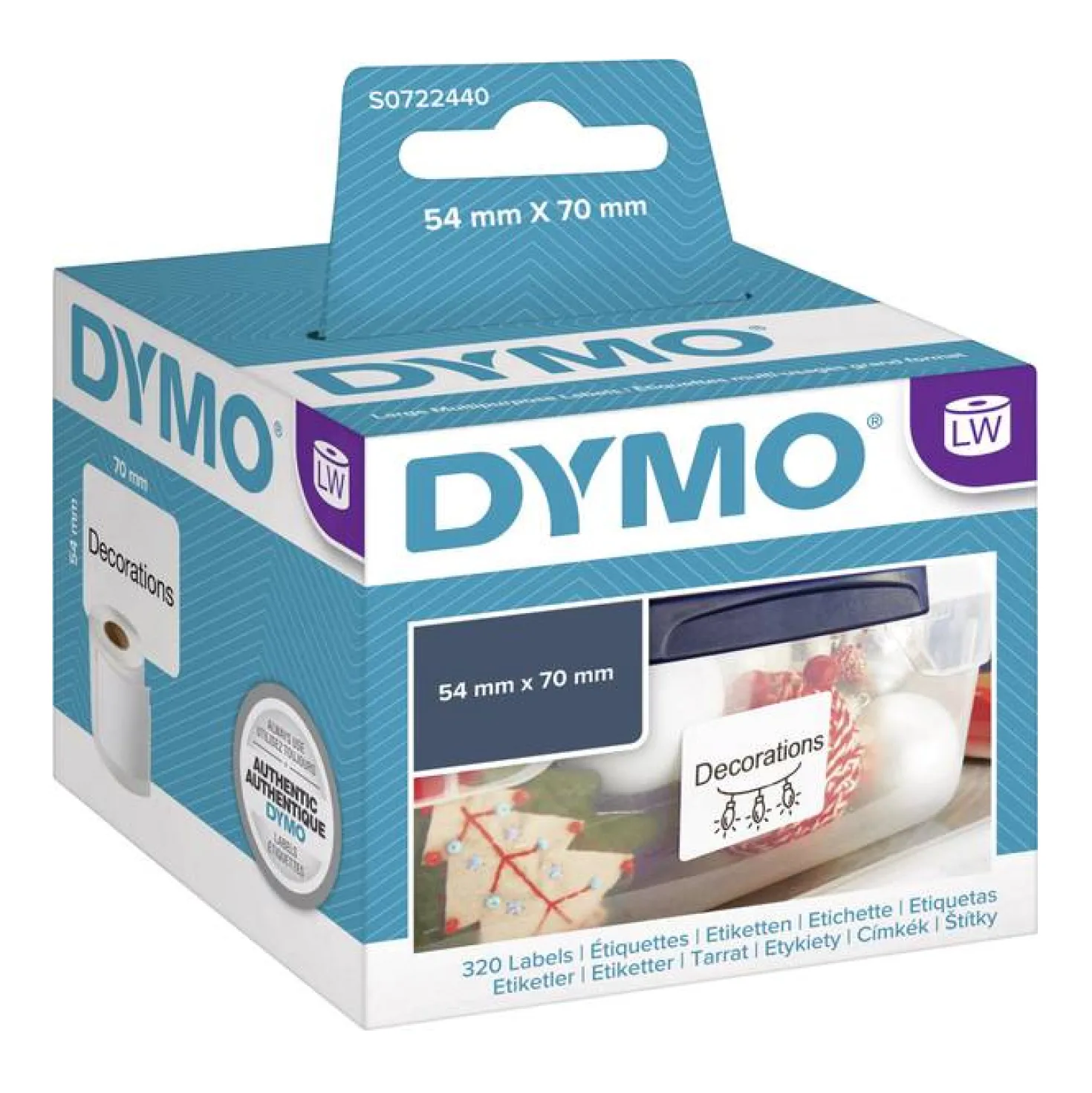 Etikett Dymo LW Papper Universaletikett, vit, 70x54 mm, 320 st