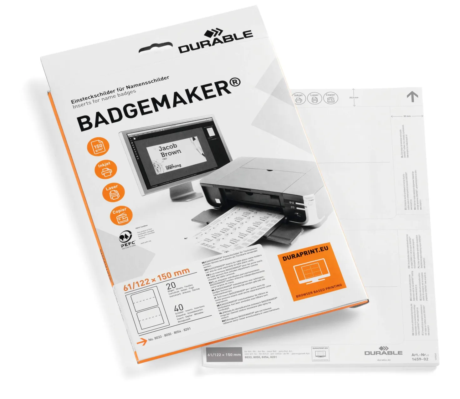 Etiketter Durable BADGEMAKER Bordsskylt 61x150 mm, 40 st