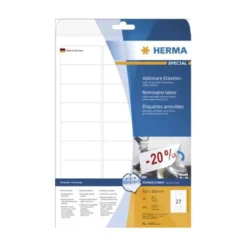 Etikett Herma 4347 Avtagbar, 63,5x29,6mm, vit matt, 675 st