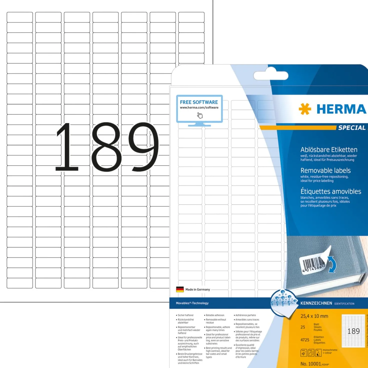 Etikett Herma Special avtagbar, 25,4 x 10 mm, 4725 st