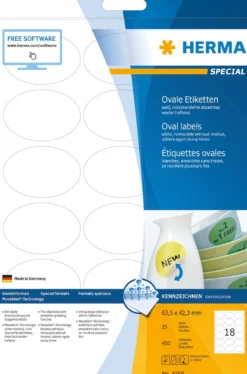 Etikett Herma Special Avtagbar Oval, 63,5x42,3mm, 450 st
