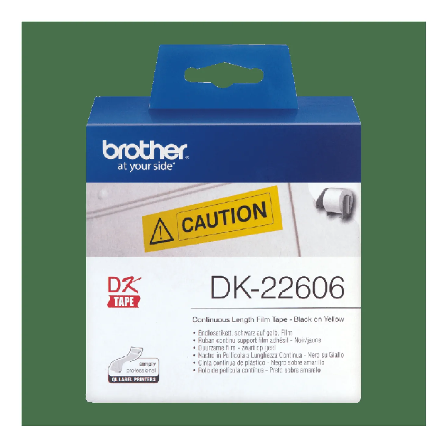 Etikettrulle Brother DK-22606, gul plastfilm, 62 mm x 15,24 m