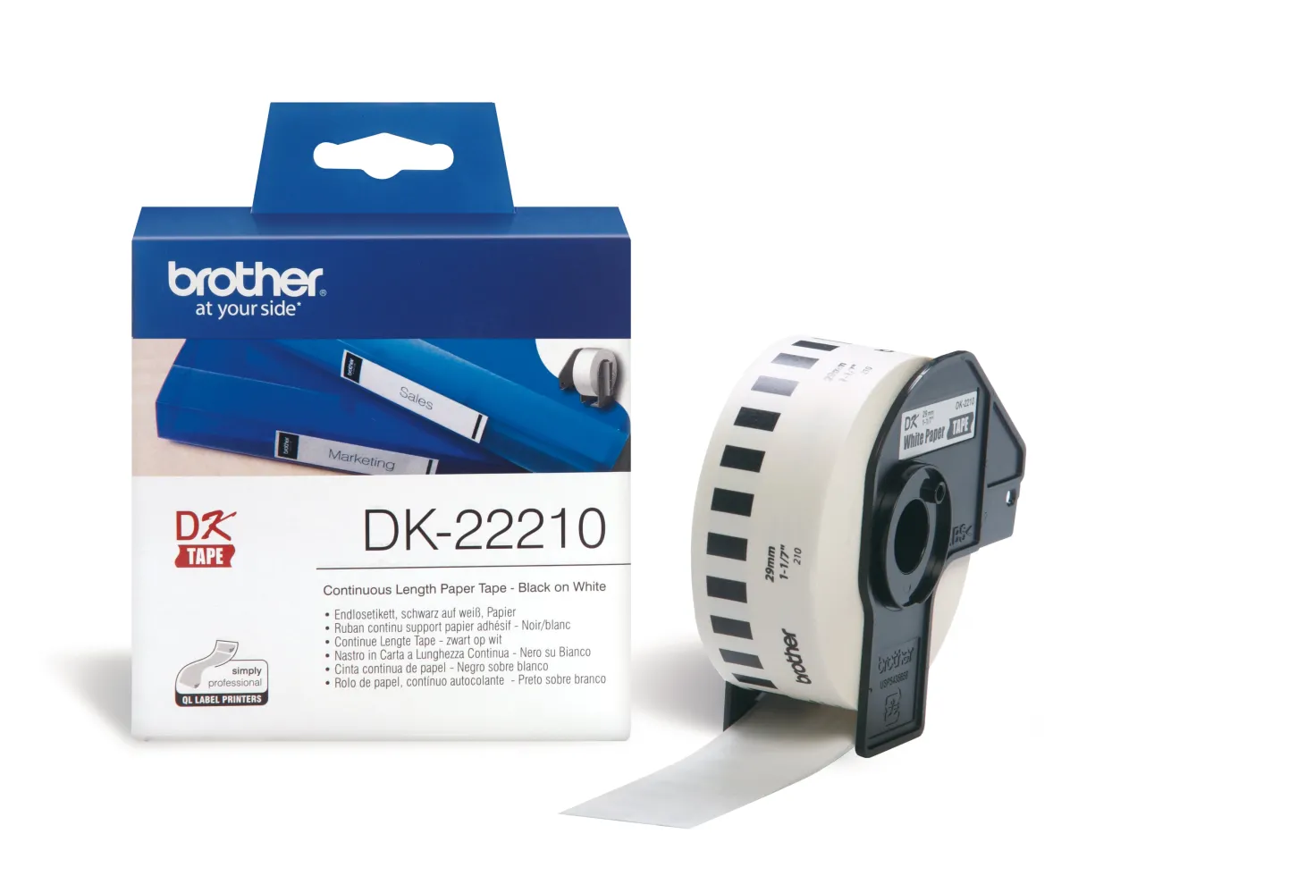 Etikettrulle Brother DK-22210, 29 mm x 30,48 m, löpande