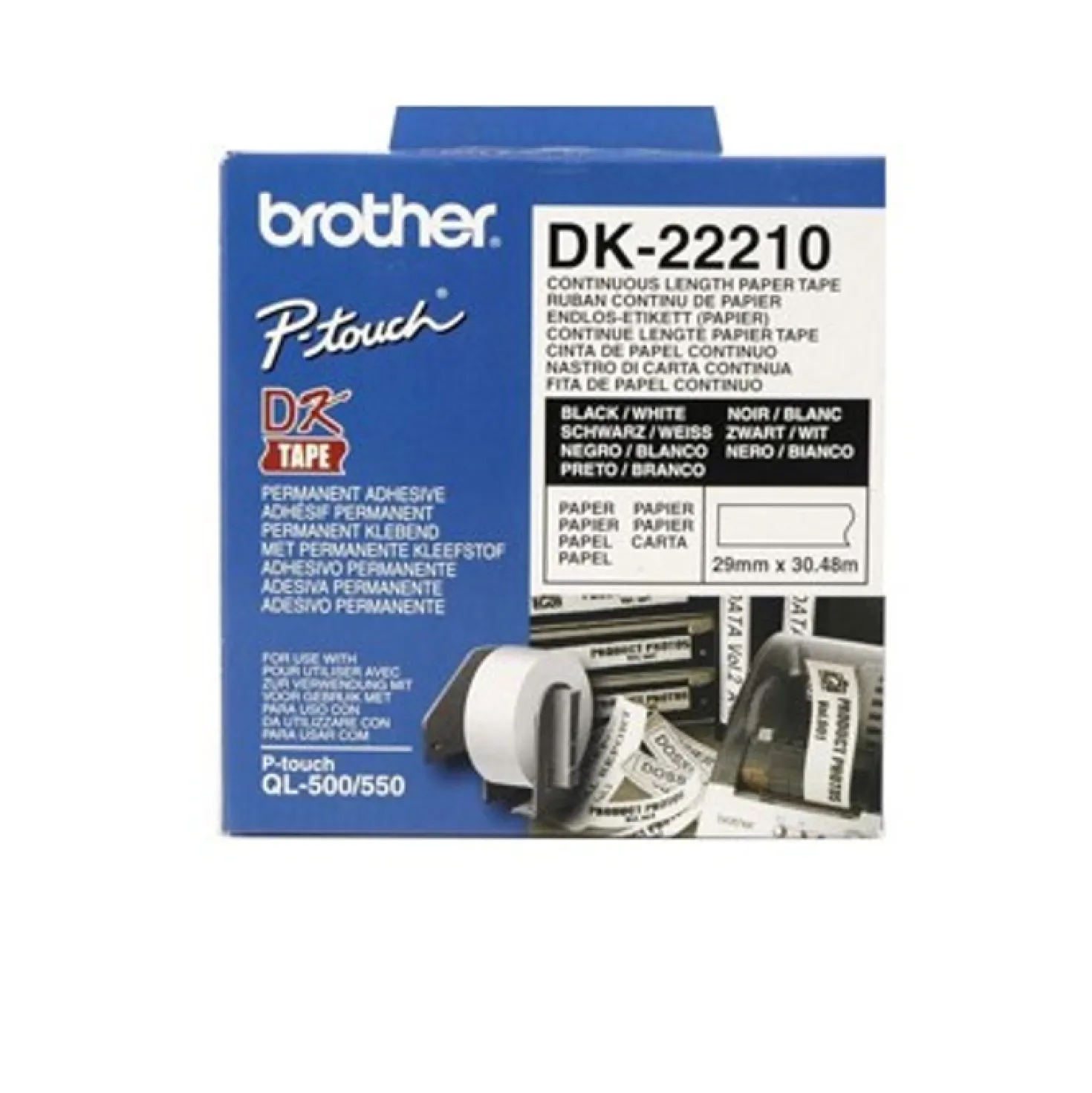 Etikettrulle Brother DK-22210, 29 mm x 30,48 m, löpande