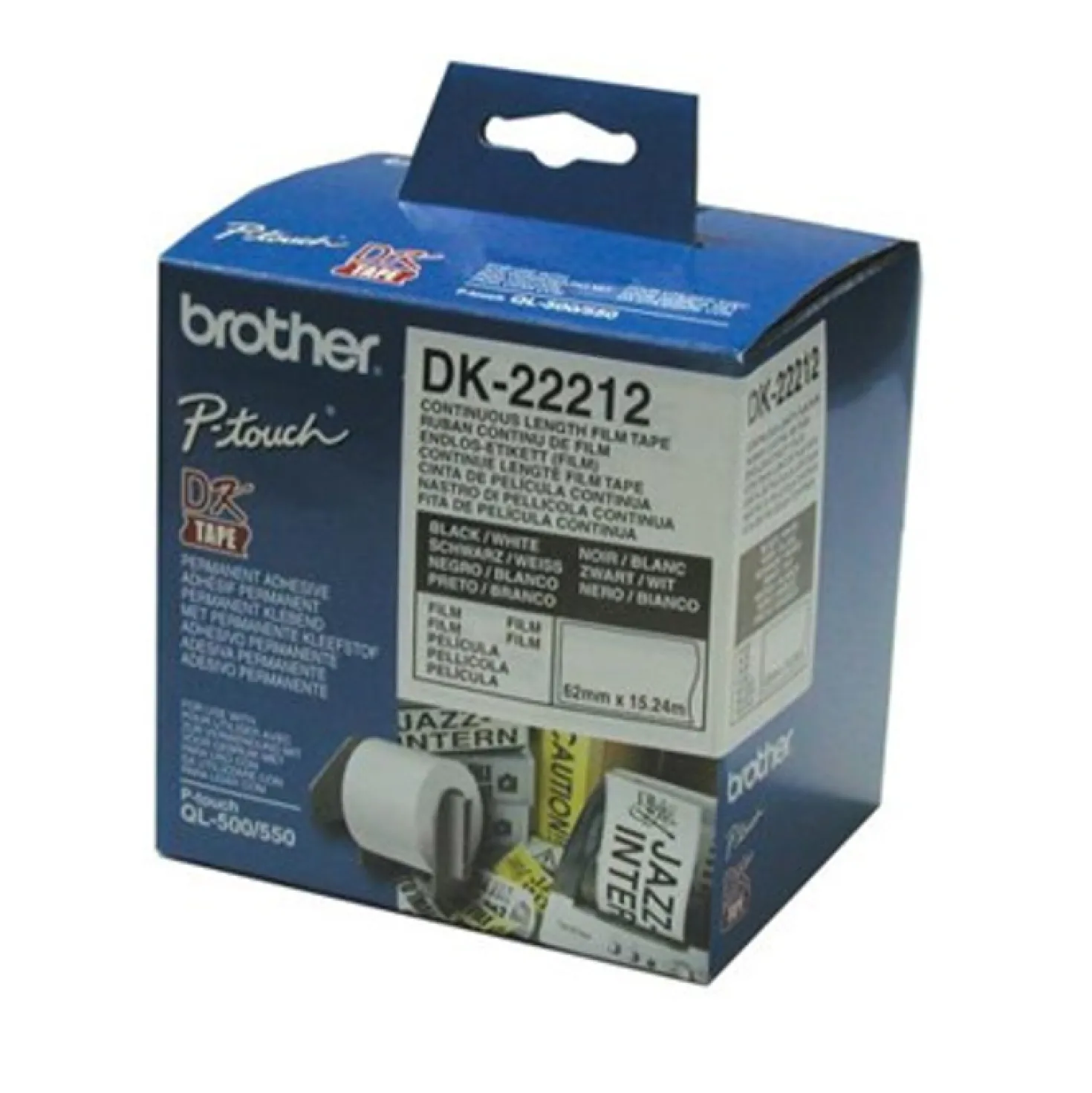 Etikettrulle Brother DK-22212 Plast, vit, 62 mm x 15,24 m