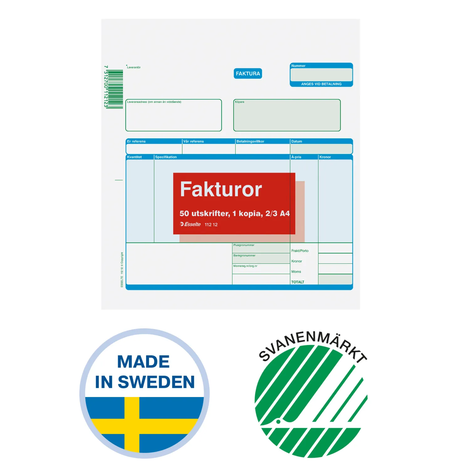Fakturablankett Esselte Faktura 2/3 A4, självkopierande, 2x50 blad